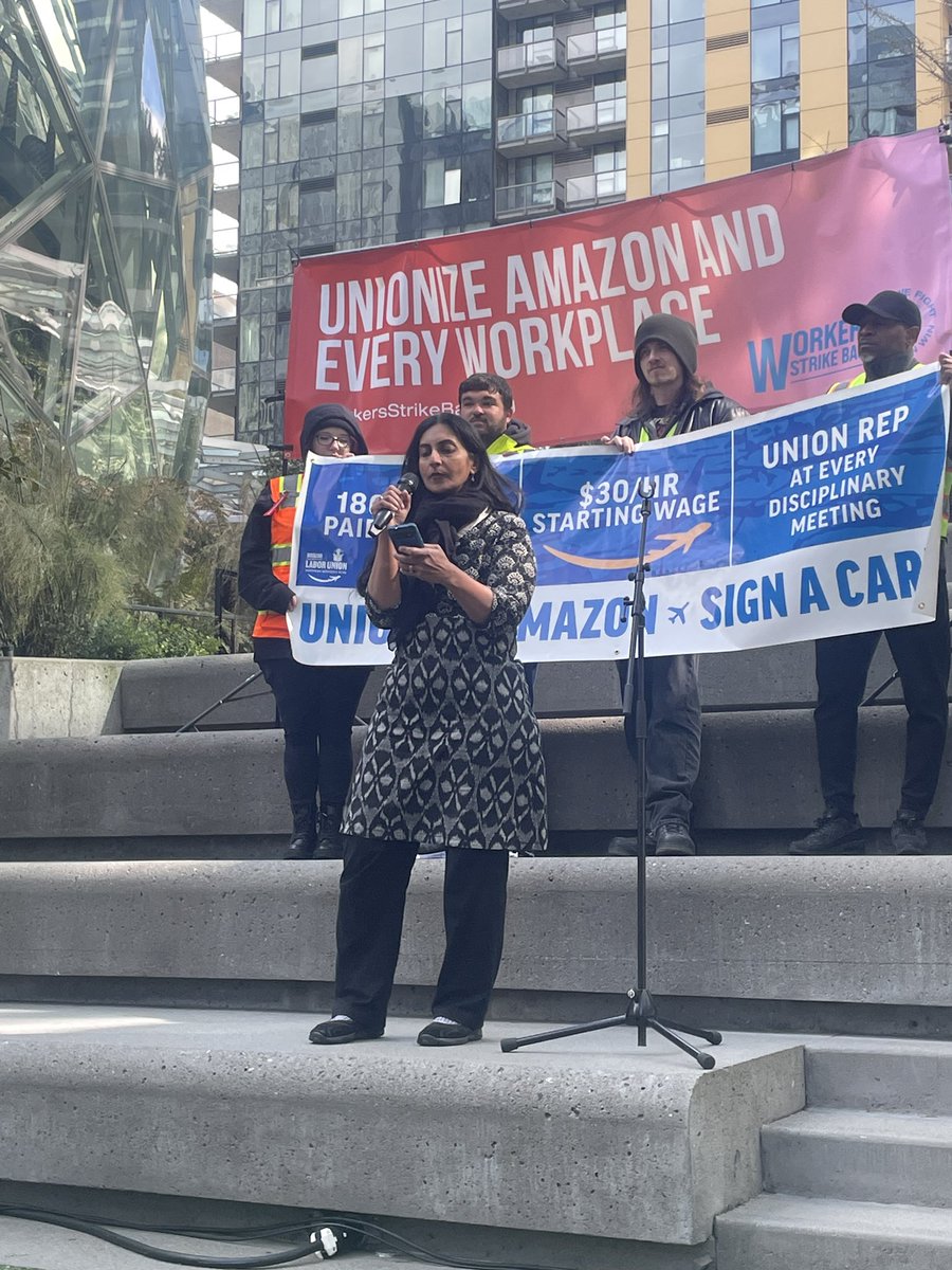 socialistem's tweet photo. Kshama Sawant @cmkshama, who led the fights for $15 + the Amazon Tax in Seattle, just announced a $5,000 donation to @AmazonUnionKCVG to fight for $30/hr &amp; a union @ the KCVG Air Hub. From the solidarity fund she creates by taking only the average workers wage #UnionizeAmazonKCVG https://t.co/NaODYFg4Eu