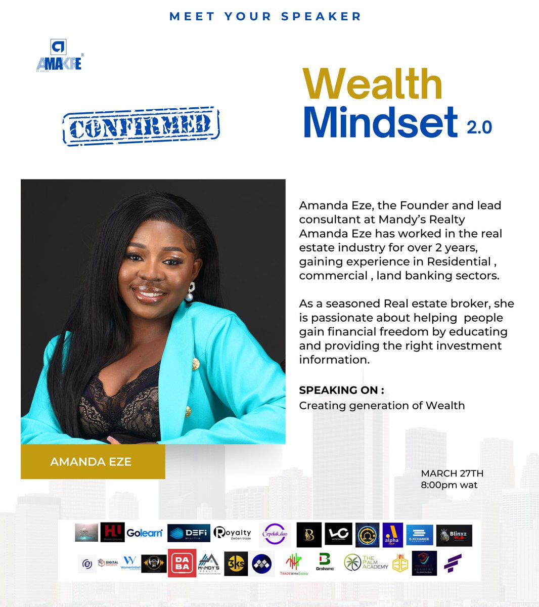 OFFICIAL_AMAKRE's tweet photo. Multiple ways to go about creating wealth …
One of the successful speaker @AmandaEze01 will be taking us on a world classic way of creating wealth 
WEALTH MINDSET 2.0 🔥🔥🔥🔥
Click the link and set up reminder https://t.co/xVc8LSK3Nx MARCH27TH 
@OFFICIAL_AMAKRE https://t.co/ZjoPQLLeLV
