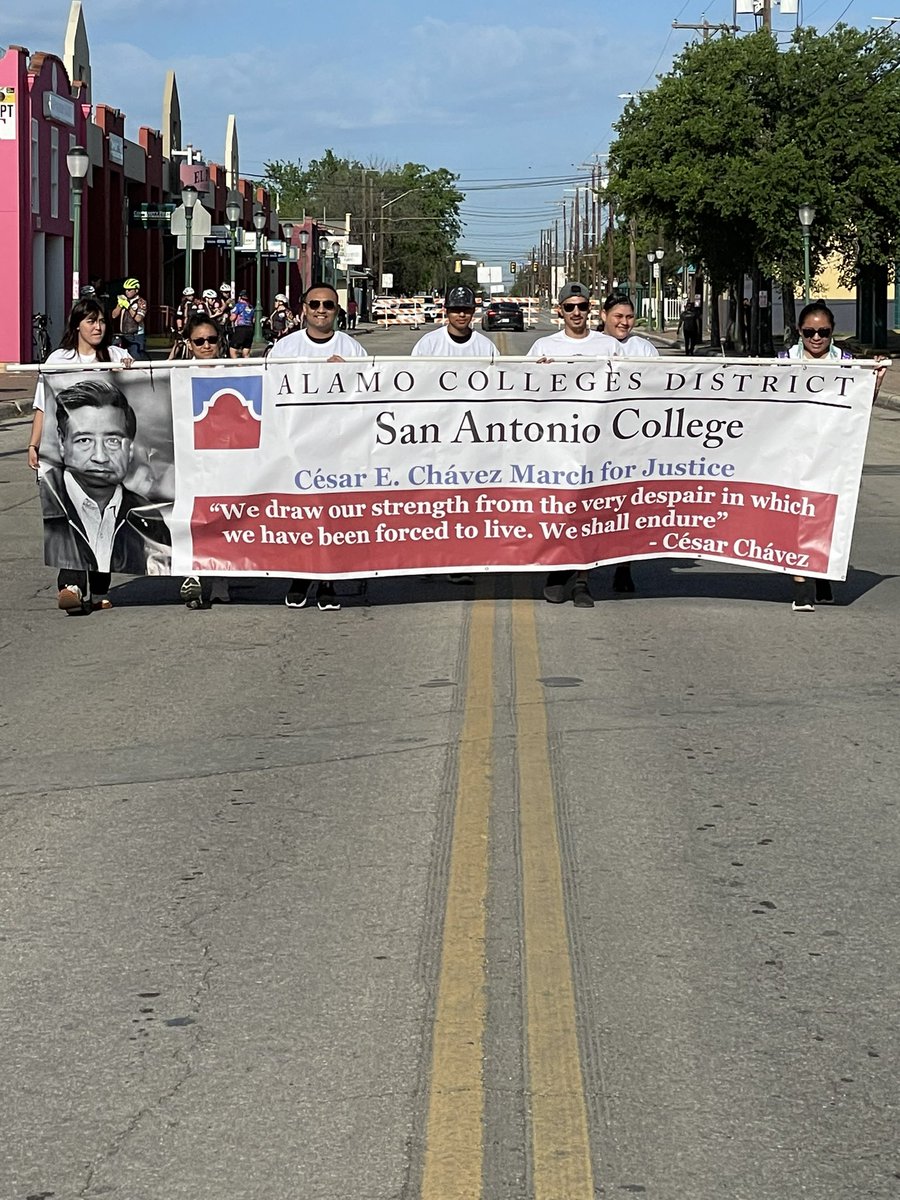 FrancSolisSATX's tweet photo. Today, the Alamo Colleges District - San Antonio College, St. Philip's College, and Palo Alto College participated in the 27th annual Cesar E. Chavez March for Justice. #sisepuede @AlamoColleges1 @SAC_PR @PACPR @GoSPC https://t.co/VlL5rN2Ews