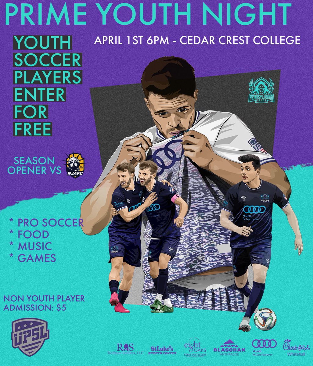 Prime is excited to be hosting Youth Appreciation Night for our UPSL season opener next Saturday, April 1st! Youth players who wear their respective teams gear or jersey will qualify for FREE entry! The night will include music, food, halftime games, along with a great atmosphere