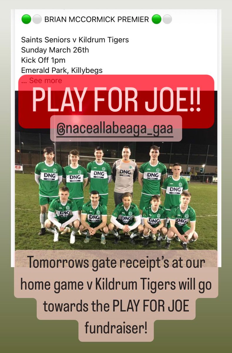 StCatherinesFC's tweet photo. 🟢⚪️ PLAY FOR JOE 🔴⚪️

At tomorrow’s Senior game v Kildrum Tigers our gate receipts will be donated to the PLAY FOR JOE fundraiser.

We at St Catherines F.C would like to send Joe all the best wishes and support at this time in his treatment! 

@KILLYBEGSGAA #playforjoe https://t.co/m991yXMuSf