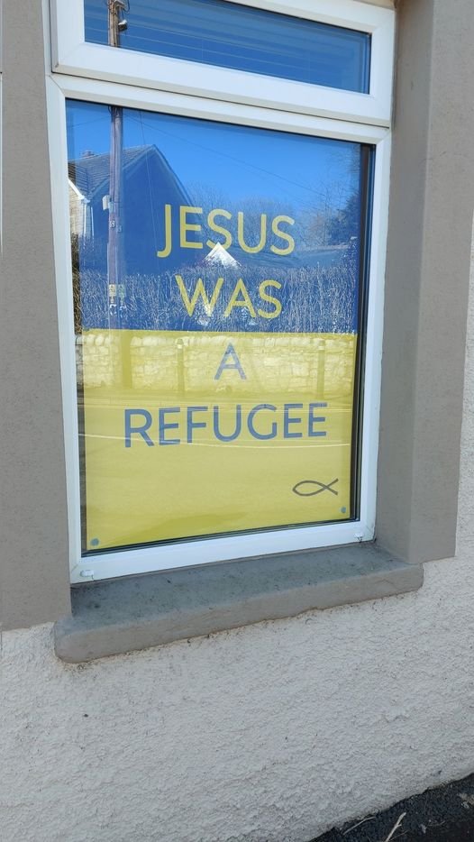 cardiff_people's tweet photo. A local church in Llantwit Major takes stand against the Nazi group, Patriotic Alternative, protesting against Ukrainian refugees being housed in town. 

(Photo credit: A Williams) https://t.co/K2O5DDsad1