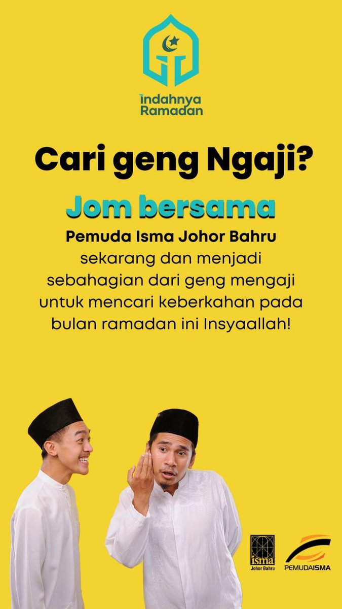 ISMAJohor's tweet photo. Tempat: Masjid Taman Bukit Mutiara, Johor Bahru
Masa: Selepas Solat Terawikh
https://t.co/H8psKl0Eyf
Maklumat Lanjut:
Ust. Qatadah - 019-633 5087
#IndahnyaRamadan
#GengNgajiQuranPemuda
#MasjidBukitMutiara
#PemudaIsmaJB https://t.co/K0TqPxX1X5