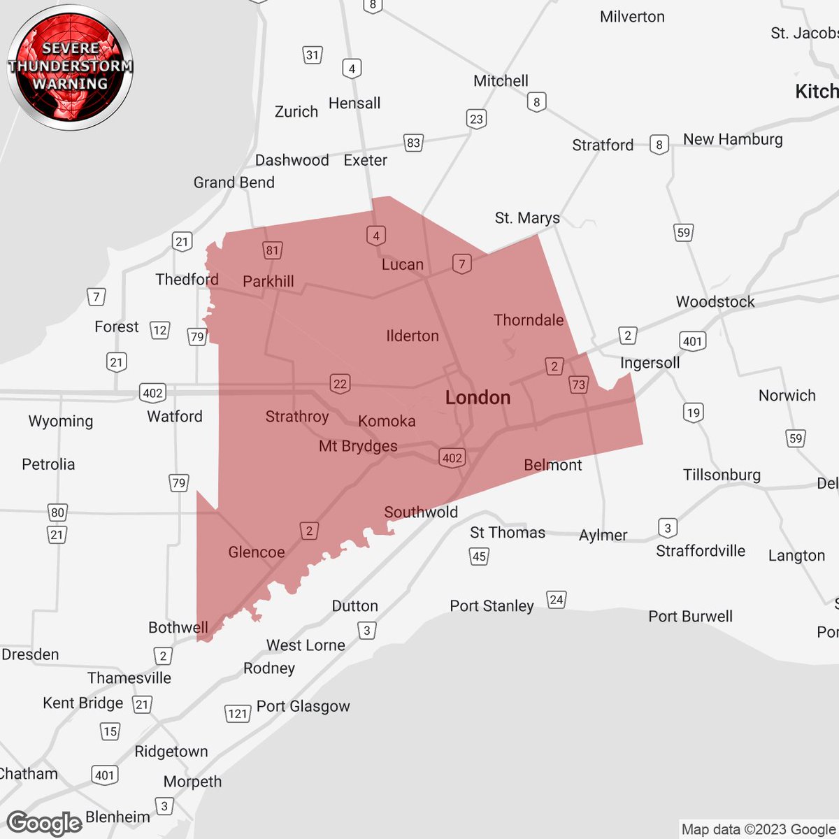 #onstorm 3:23p SEVERE THUNDERSTORM WARNING ISSUED by Environment Canada

Strathroy - Komoka - Western Middlesex County
London - Parkhill - Eastern Middlesex County

instantweather.ca/2023/03/25/BnT…