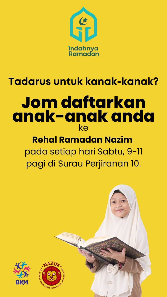 ISMAJohor's tweet photo. Jom daftarkan anak-anak anda ke Rehal Ramadan Nazim yang akan berlangsung setiap hari Sabtu, 9-11 pagi di Surau Perjiranan 10.

Daftar sini:
https://t.co/JqyBDlkiYI

#ikeluargaJB 
#IndahnyaRamadan 
#RamadanDiRumahKita 
#RehalRamafanNazim https://t.co/k0Si6srlJV