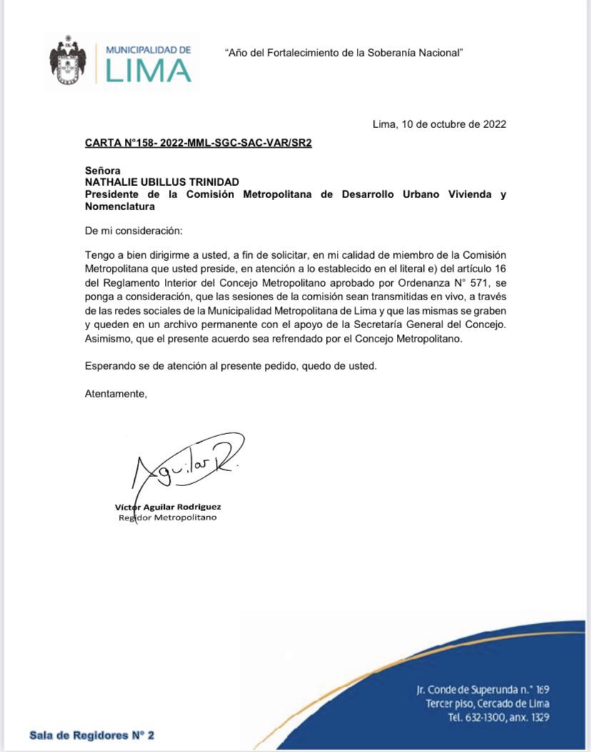 _AguilarVictor's tweet photo. López Aliaga lleva casi 3 meses de alcalde y su gestión se niega a cumplir acuerdo de concejo aprobado en octubre 2022 para transmitir EN VIVO las sesiones de comisión de Desarrollo Urbano. ATENCIÓN a cambios de zonificación. Mafias pedían $3 millones por ello en gestión anterior https://t.co/k8bAQCwQOU