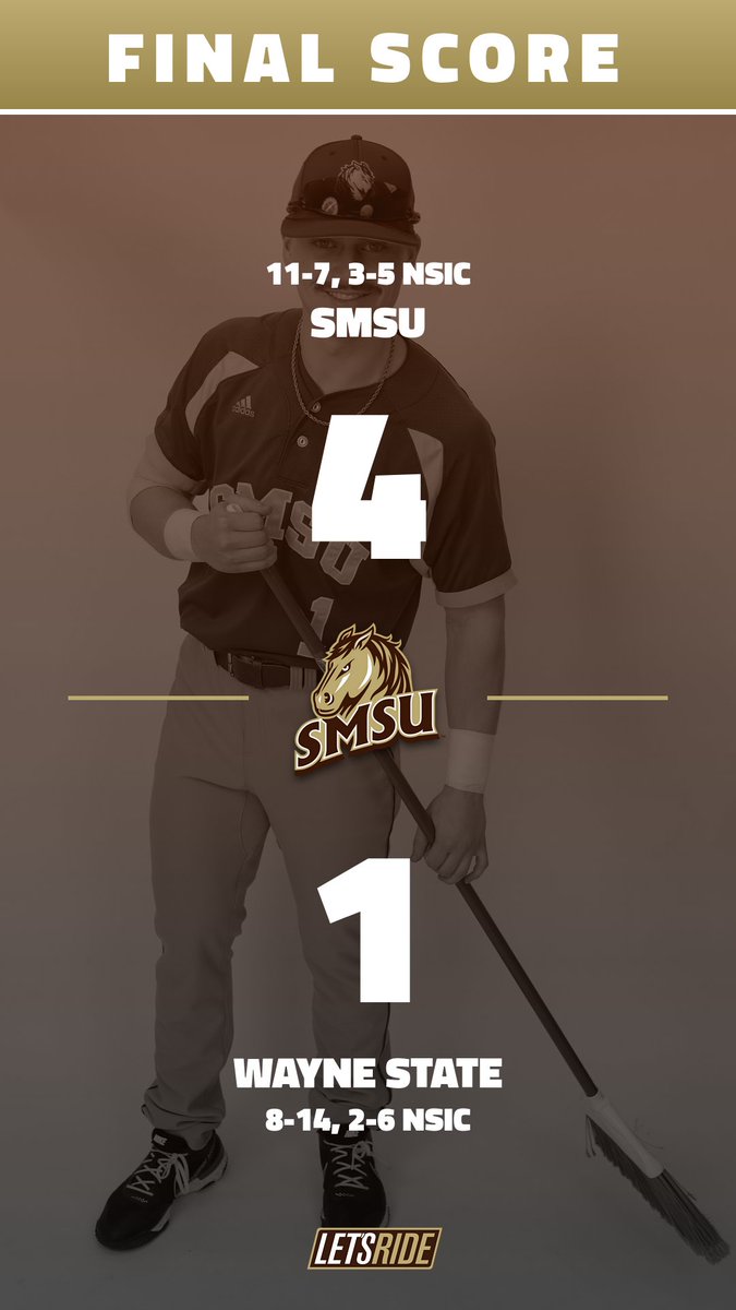 SMSUBaseball's tweet photo. SMSU rallies with four runs in the 8th to sweep the three-game 'home series' versus Wayne State. Kiser ties career-high with 10 Ks in 7 2/3. Latendresse game-winning two-run single! Gardow and Haase two hits each. Giedd earns the win in relief. #LetsRide https://t.co/6UiIOLLhrj