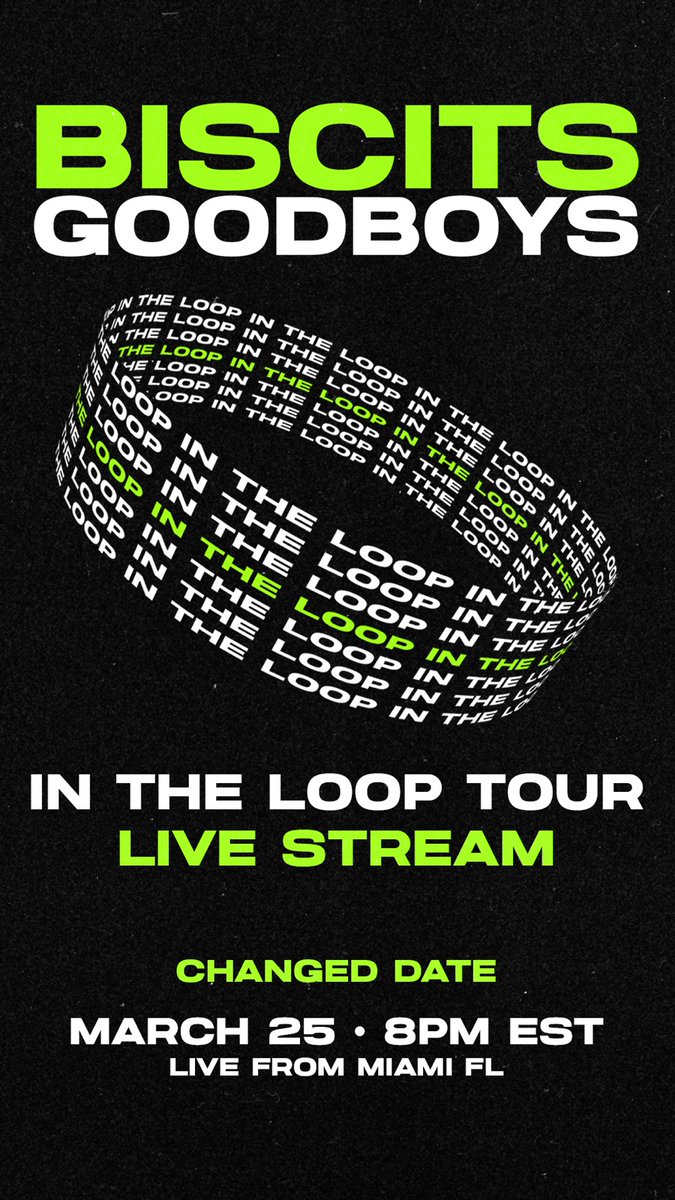 We’re going live on YouTube with <a href="/BiscitsMusic/">BISCITS</a> from Miami 🖤 Join us on our YouTube channel at 8pm EST

In The Loop tour tickets available here 🔗 biscits.com/inthelooptour/
