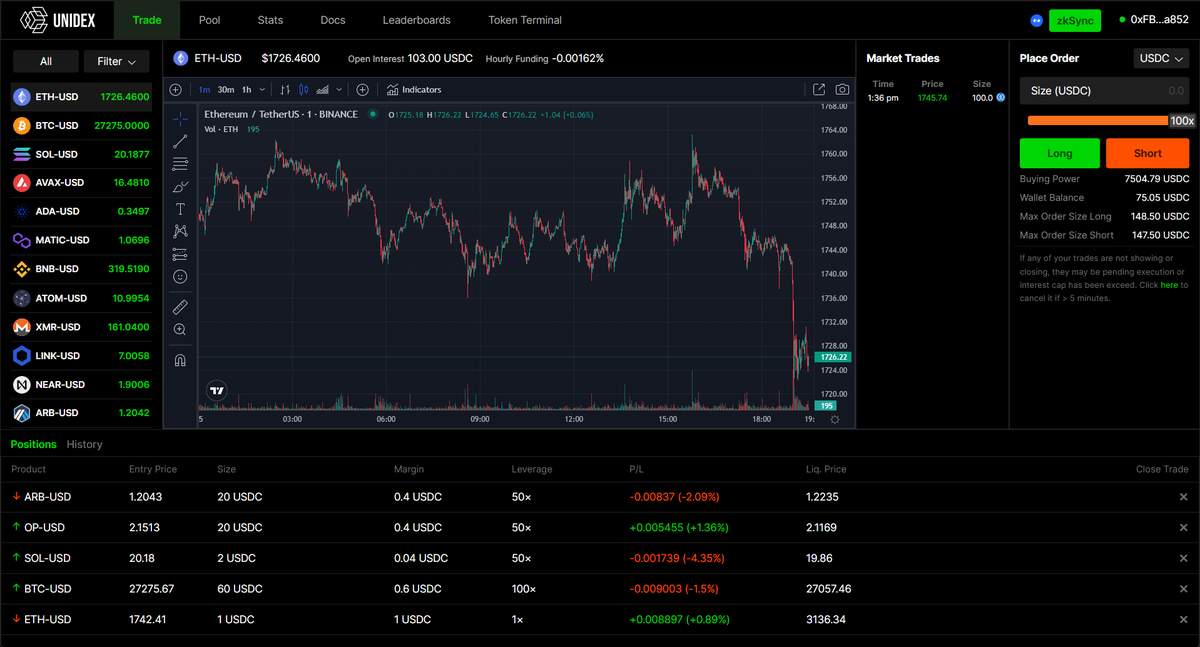 UniDex Exchange on Twitter "The 1st zksync leverage perp DEX is live