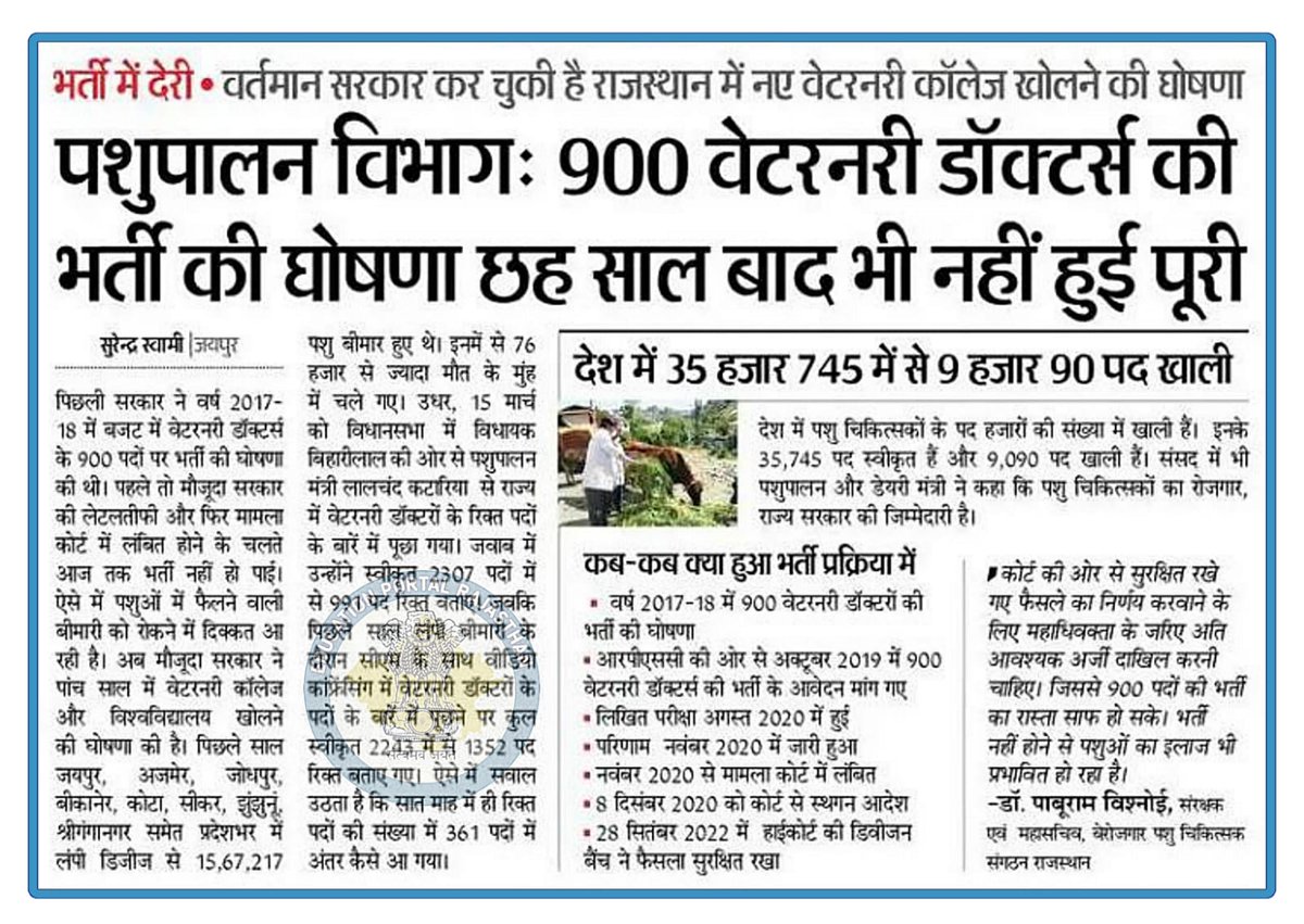 बिना डॉक्टर के कैसे पशुओं का इलाज होगा ...??
राजस्थान में पशु चिकित्सों के कुल 2400 पद हैं, 70% खाली हैं #900पशुचिकित्साअधिकारीभर्ती2019  की भर्ती 3 साल से अटकी पड़ी है 
आदरणीय मुख्यमंत्री <a href="/ashokgehlot51/">Ashok Gehlot</a> महोदय, नए 619 पशुचिकित्सा अधिकारी भरती का विज्ञापन कब तक जारी होगा | <a href="/RPSC1/">RPSC, Ajmer</a>