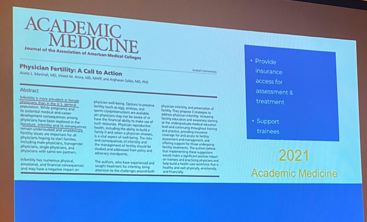 Inspired by the “Physician Fertility: A Call to Action” The mission of the AMWA Physician Fertility Committee led by @DrTorieCPlowden @PaolaAmato @DrCindyMDuke: - Increase knowledge - Access to insurance coverage for fertility treatment - Support trainees 8/
