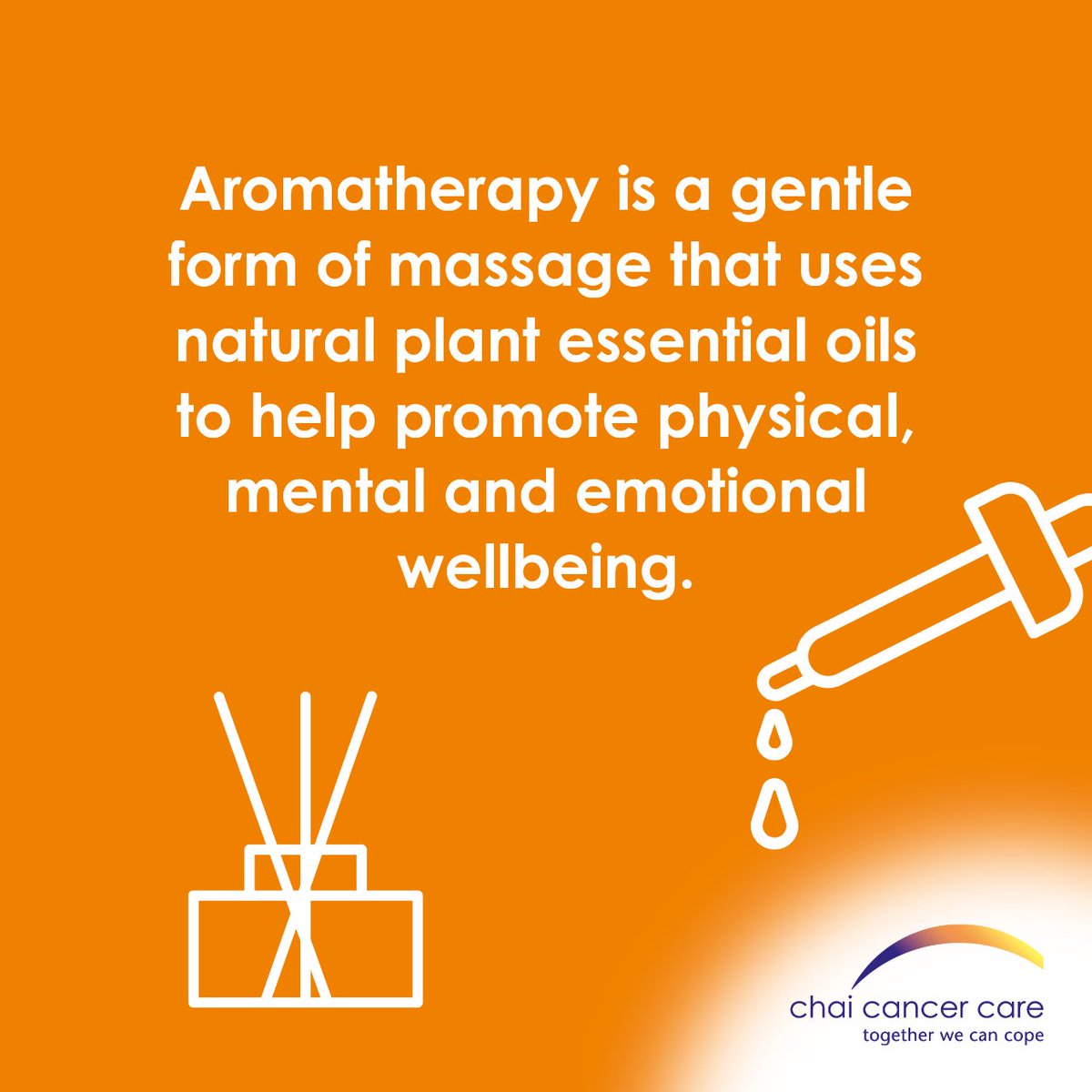 ChaiCancerCare's tweet image. 💛 This complementary therapy week, we are highlighting some of the therapies that Chai offers.

Aromatherapy is just one of the ways we help those affected by a cancer diagnosis. 

#chaicares #complementarytherapyweek #complementarytherapy