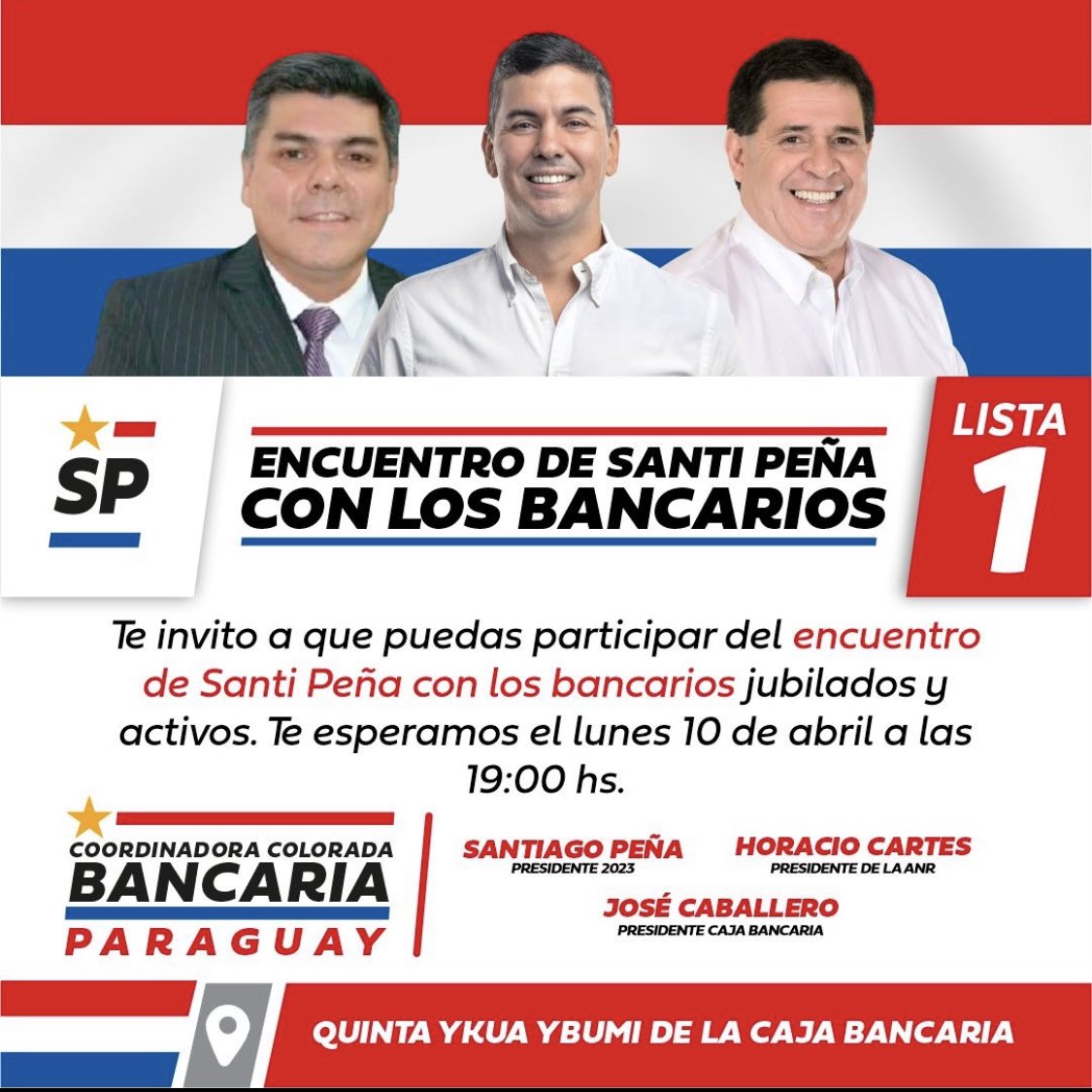 Bancarios del país: José Caballero sigue utilizando nuestra Caja de Jubilaciones como una seccional colorada más…¡Aquí está la prueba!. Llama a un acto partidario en el local social de nuestra institución y firma la convocatoria como presidente de nuestra Caja!.