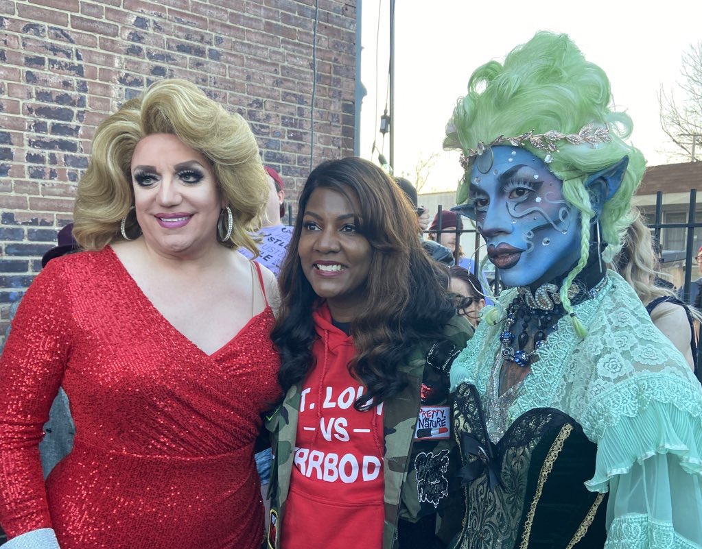 stlmayor47's tweet photo. If Jefferson City Republicans don’t want to see drag queens and the vibrancy of St. Louis’ LGBTQIA+ community, they can stay home.

Proud to join in the Grove tonight the advocates and allies who are leading the fight to #ProtectTransKids and protect LGBTQIA+ rights in Missouri. https://t.co/zpk0MgExN8
