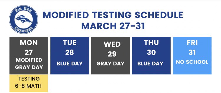 Chargers will take the TEA Math Interim Assessment on Monday. Schedule is provided below ⬇️