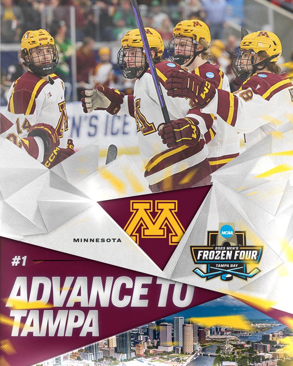 𝗧𝗛𝗘 𝗚𝗢𝗟𝗗𝗘𝗡 𝗚𝗢𝗣𝗛𝗘𝗥𝗦 𝗔𝗥𝗘 𝗚𝗢𝗜𝗡𝗚 𝗧𝗢 𝗧𝗔𝗠𝗣𝗔! 🤩 (1) @GopherHockey takes down St. Cloud State, 4-1, and is headed to the #MFrozenFour!