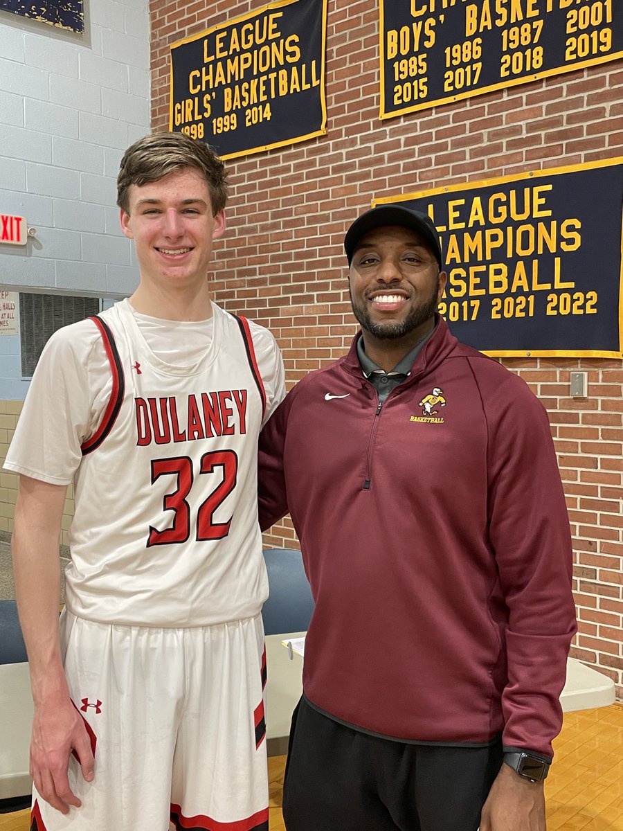 CoachLochte's tweet photo. Next chapter for the big fella begins! Dulaney Senior, Patrick Wynne, pictured with his College Coach @CoachMoWill @SalisburyMBK. 🔴⚫️ #dhshoops https://t.co/ekWuCydfiM