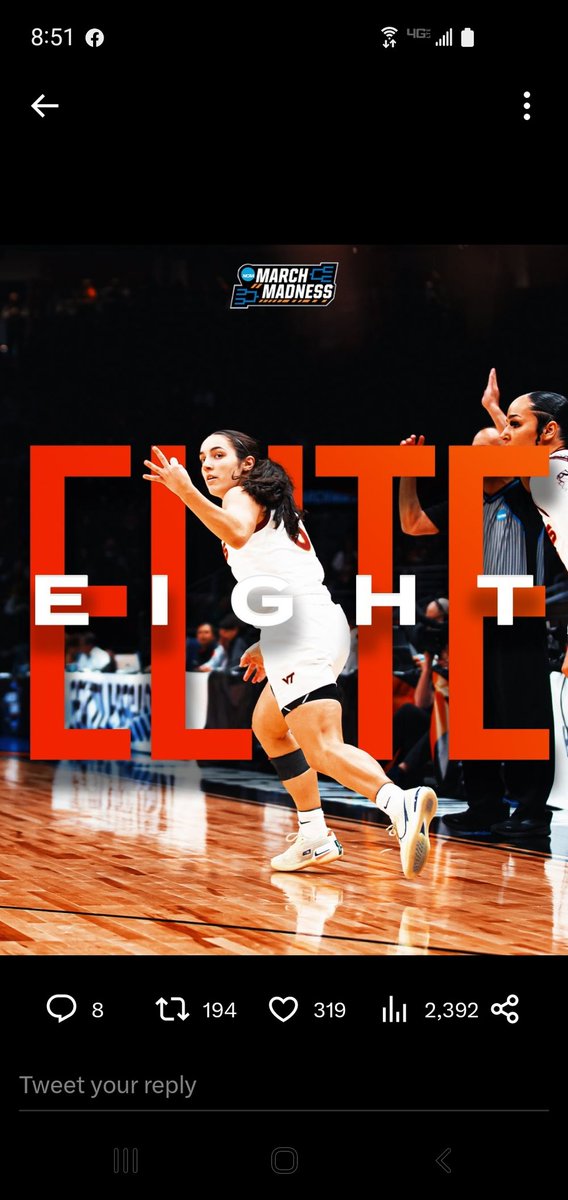 VTMattWins's tweet photo. VicTory
@HokiesWBB
#Elite8
#MarchMadness
#GoHokies
#KeepJumping https://t.co/TVmMujdxkT