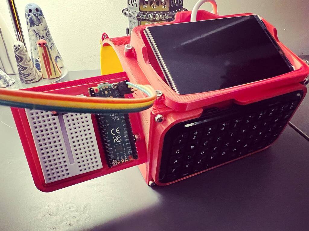kevsmac's tweet photo. Pi-PipBoy with built in Pico and mini breadboard so you can do experiments on the go! Built with the @pimoroni HyperPixel display and @raspberrypi Pico and Zero 2W. #monthofmaking #raspberrypi #fallout #hackspace https://t.co/ebwasAhcwB https://t.co/qFhuJfhJLR