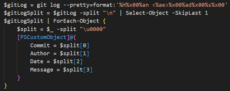 dfinke's tweet image. Supercharged! Using the #PowerShellAI module, converted this using a zero-shot prompt. The PowerShell code worked first try! Based on @simonw example `&quot;git log&quot; output as JSON using jq`.

#PowerShell #ChatGPT