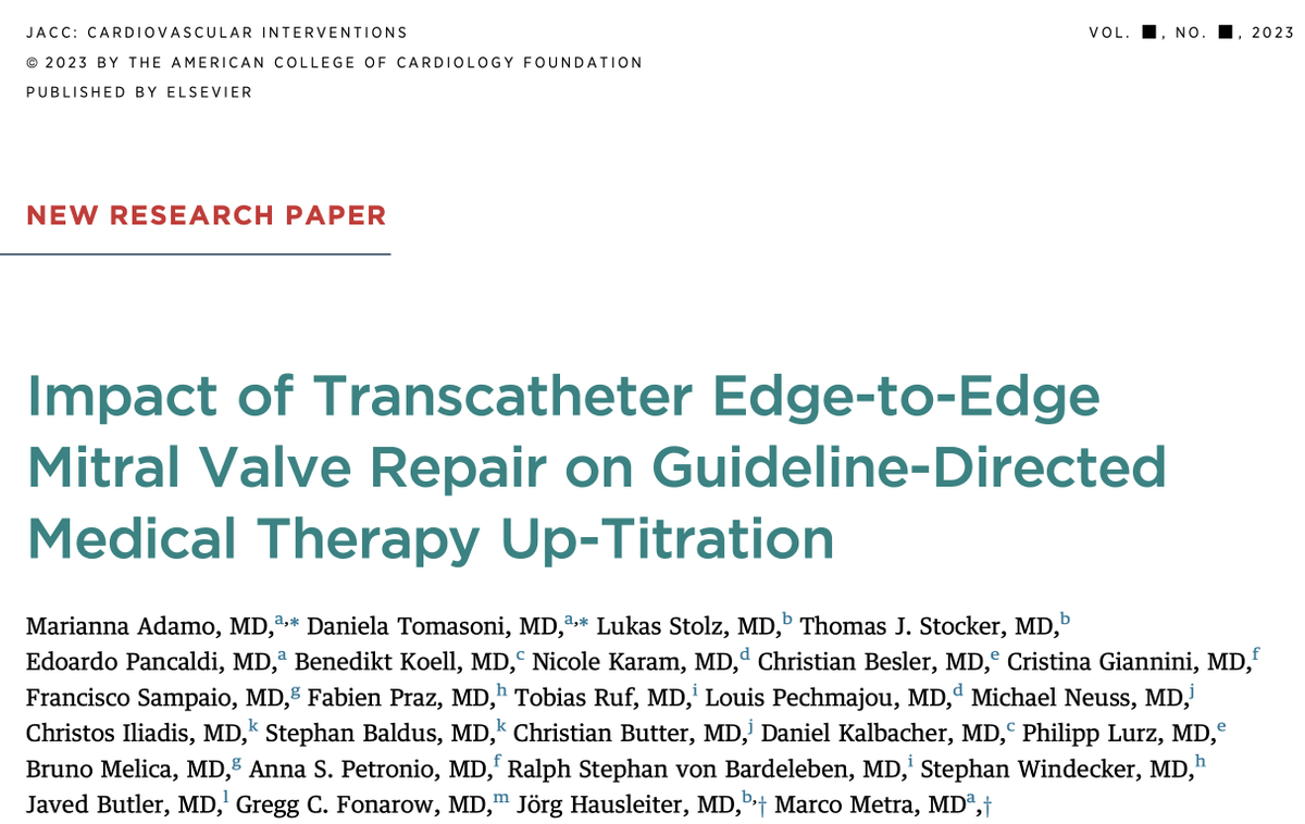 Abdulla A. Damluji, MD, PhD (@drdamluji) on Twitter photo Impact of Transcatheter Edge-to-Edge Mitral Valve Repair on Guideline-Directed Medical Therapy Up Titration: <a href="/JACCJournals/">JACC Journals</a>
Bravo JACC: Cardiovascular Interventions: interventional cardiologists advocating for GDMT post TEER in secondary MR and HFrEF!
10-point summary ๐๐ Impact of Transcatheter Edge-to-Edge Mitral Valve Repair on Guideline-Directed Medical Therapy Up Titration: <a href="/JACCJournals/">JACC Journals</a>
Bravo JACC: Cardiovascular Interventions: interventional cardiologists advocating for GDMT post TEER in secondary MR and HFrEF!
10-point summary ๐๐