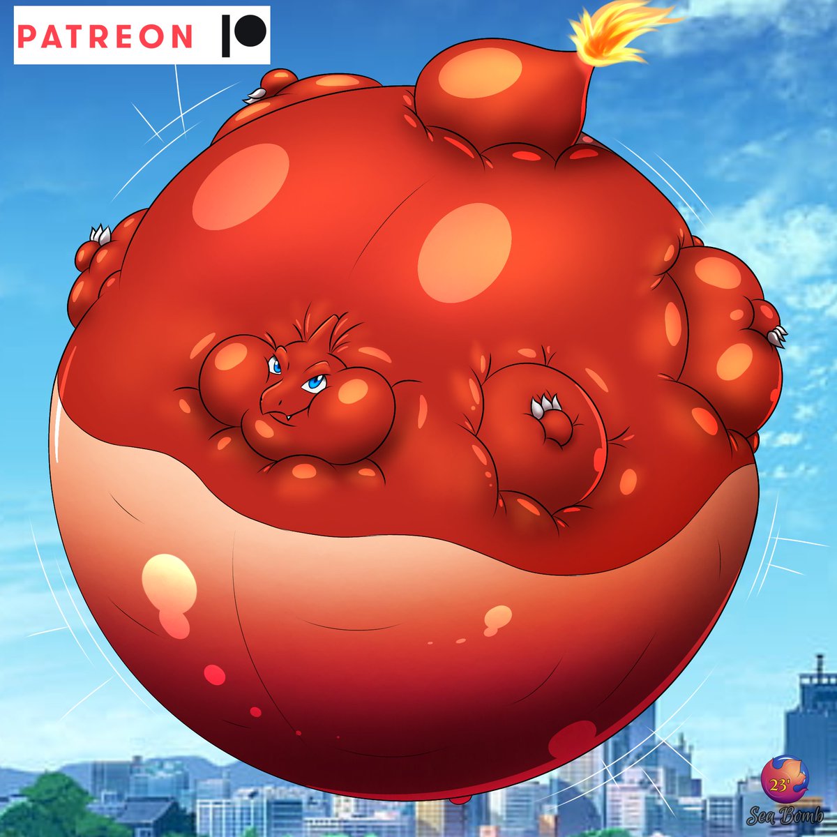 Sea_DragonBomb's tweet photo. First I come to tell you that I published this on my Patreon, this is another Charmeleon that I decided to make a giant balloon, but it looks more like a Blimp! #chameleon #PokemonGO #blimpy #Patreon #pokemoninflation https://t.co/cE00nNoTCU