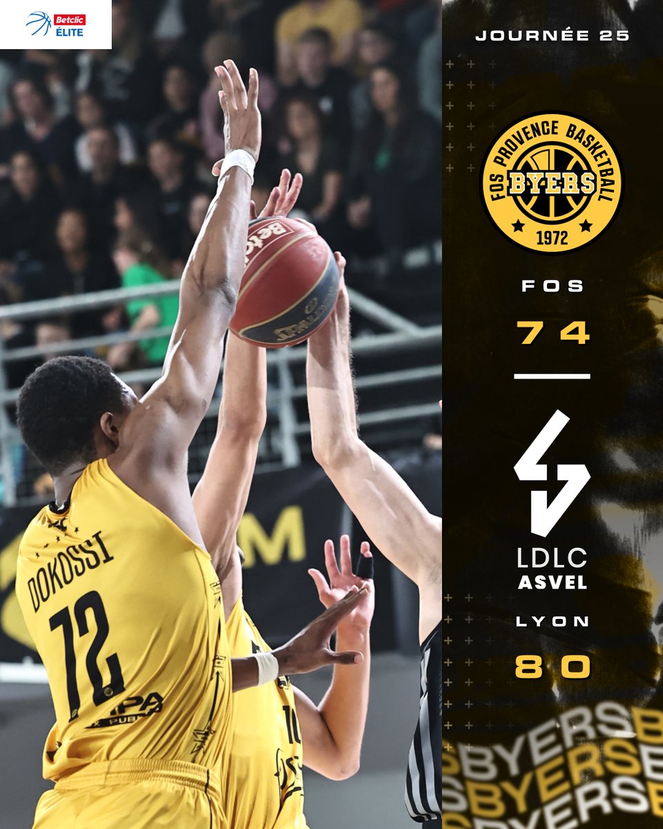 FosProvenceBB's tweet photo. 🏀 FIN DE MATCH 🏀
L' @LDLCASVEL stoppe la série de victoire fosséenne au cours d'un match très physique.
On espère voir nos Black and Yellow retrouver la victoire dès la semaine prochaine face au BCM.
#13FinalesPourLeMaintien #Finale3 https://t.co/IoRZQZz669