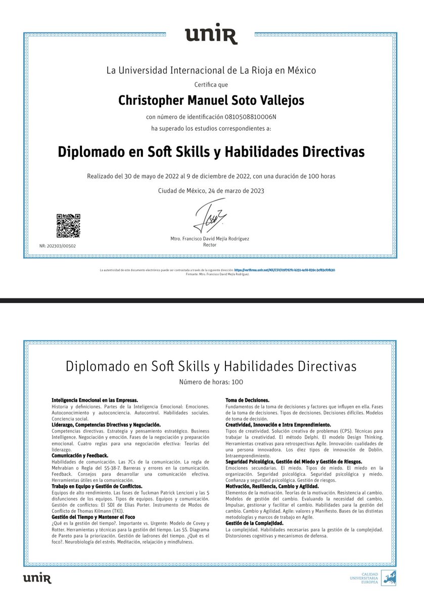 csv_81's tweet photo. 🏆💯 Diplomado SoftSkill

🎯Comunicación y feedback
🎯Gestión y trabajo en equipo. 
🎯Gestión del tiempo
🎯Toma de decisiones
🎯Técnicas de creatividad
🎯Seguridad psicológica
🎯Motivación, resiliencia y cambio
🎯Gestión de la complejidad

#softskill #trabajo #liderazgo https://t.co/03LN5q0nsr