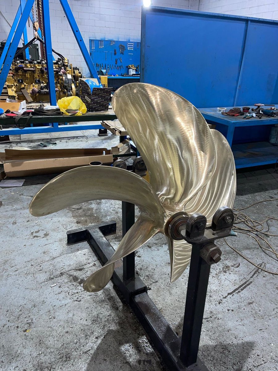SeasPillar's tweet photo. PILLAR Propeller Repair Technicians have recently undertaken a full repair and refurbishment of a badly damaged 900m. 5 Blade propeller at our Jeddah workshop.
The propeller required straightening, welding, polishing, statically balancing. 

#seas_pillar_marine_services #marine https://t.co/AMms1sNkQX