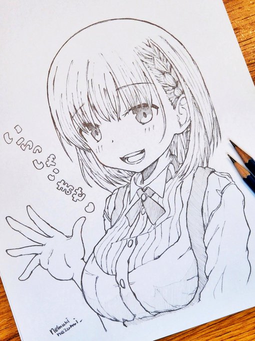 おはようございます😋今日も鉛筆✏️❗『月曜日のたわわ』バ先制服アイちゃん(ねむねずver.)です💕アイちゃんはたわわんは