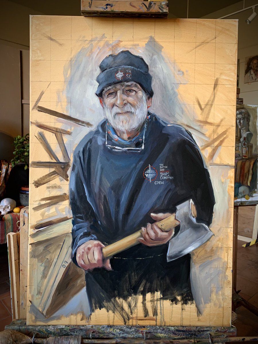 Quite close to finishing this portrait of a crew member of The Sutton Hoo ship’s company. I don’t know why i gridded the canvas as i painted straight by eye. #woodbridge #suttonhoo #suttonhooship #wip #oilpaint oiloncanvas #portrait #dailysketch #art #artwork #artlessons