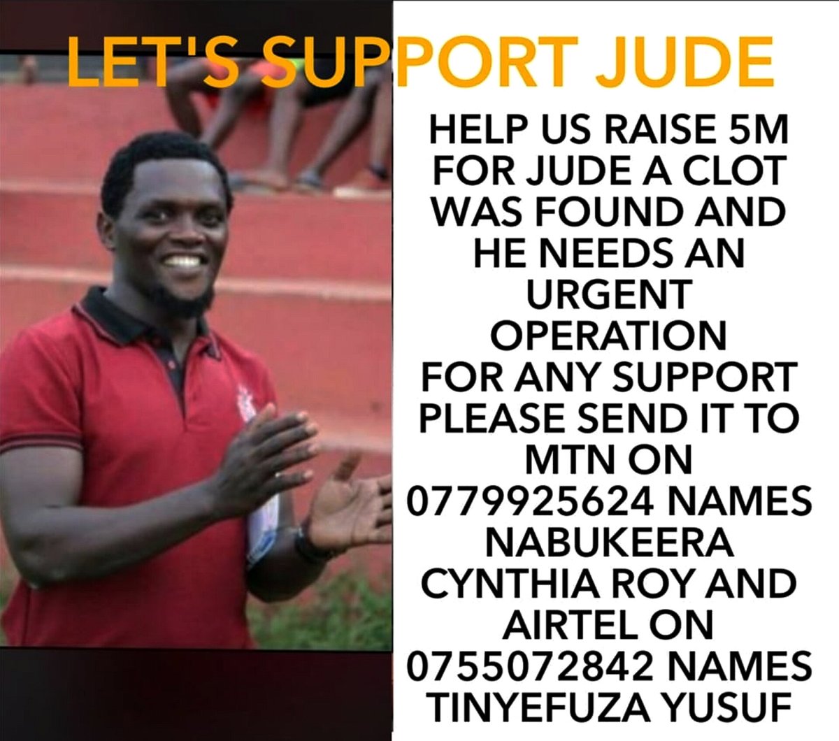 RAMS RUFC (@rufc_rams) on Twitter photo We look forward to seeing you smile again champ <a href="/rwakayanga/">Jude Rwakayanga</a>
Together we can hit this bill💪
We highly appreciate those coming through financially and physically,as we raise the funds lets pray for God's healing hand too.
#HalaRams We look forward to seeing you smile again champ <a href="/rwakayanga/">Jude Rwakayanga</a>
Together we can hit this bill💪
We highly appreciate those coming through financially and physically,as we raise the funds lets pray for God's healing hand too.
#HalaRams