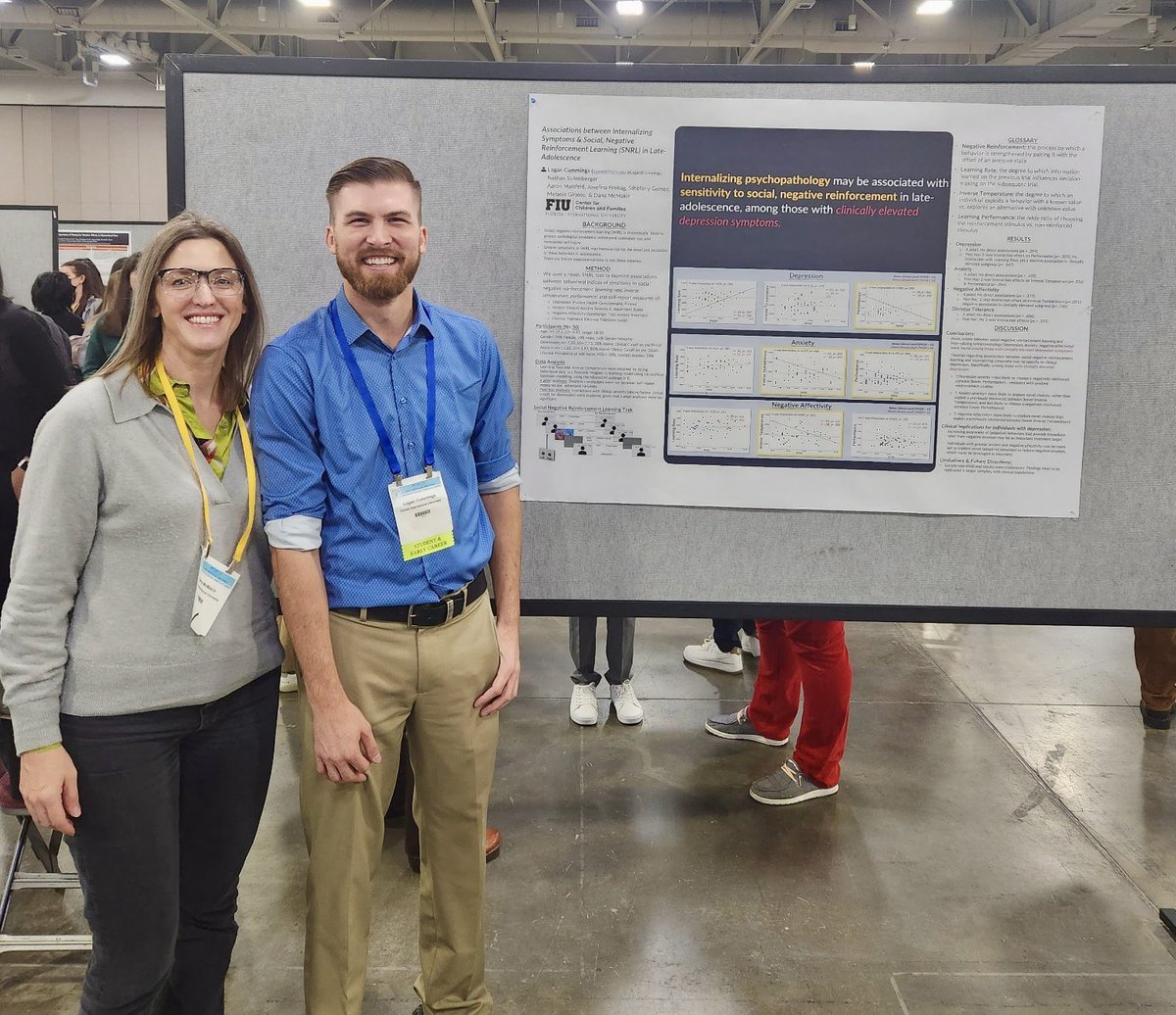 Had a fun time at <a href="/SRCDtweets/">Society for Research in Child Development</a> presenting on a task we developed, and then used to examine associations between internalizing psychopathology and sensitivity to social, negative reinforcement learning parameters (learning rate, inverse temp, and performance) in late adolescence!