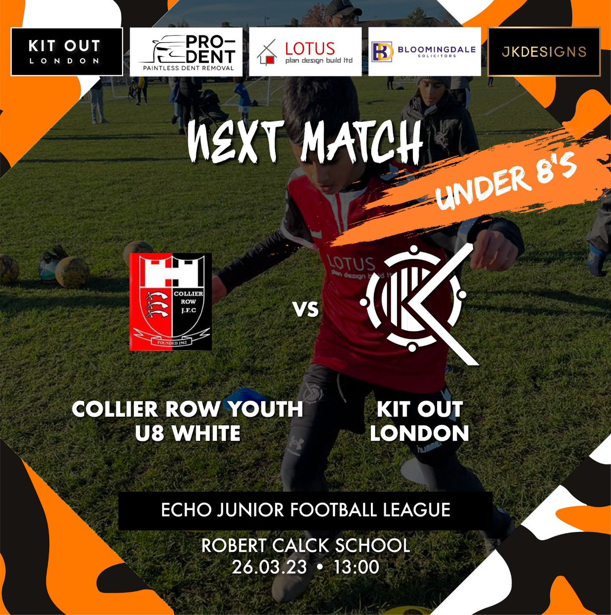 🏟 Robert Clack School (Upper Site) RM8 1JU
🏆 @echojfl 
⚽️ Under 8s
🗓 26/03/23
⏰ 13:00GMT
🆚️ Nation Sports 
.
.
#socialmedia #kitoutlondon #football #soccer #footballskills #footballnews #footballgame #footballfreestyle #footballseason #footballtraining #footballlove