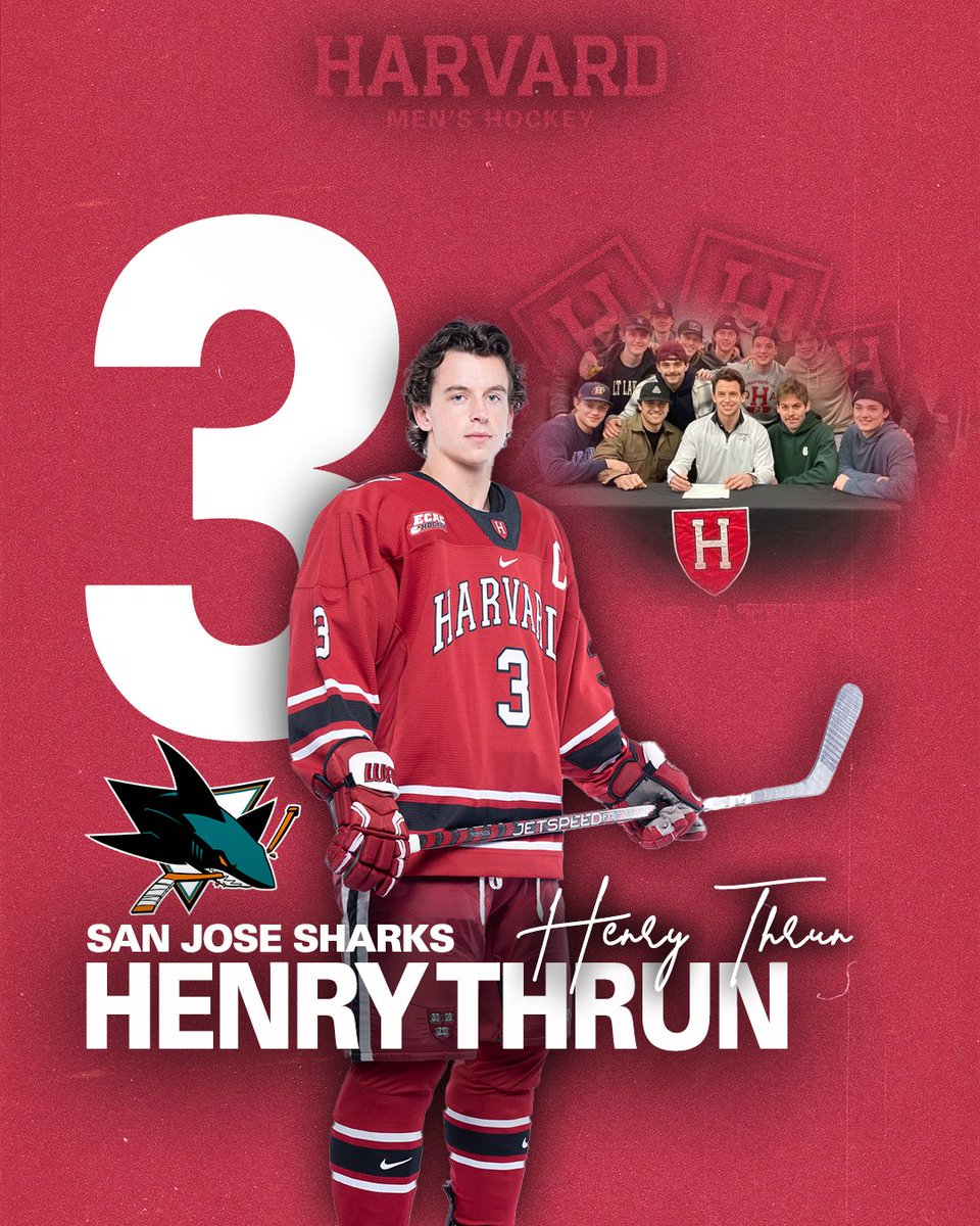 HarvardMHockey's tweet photo. Congrats to our captain Henry Thrun, who signed an entry-level NHL contract with the San Jose Sharks!

➡️: https://t.co/m3J4vRi3c2 

#GoCrimson https://t.co/YWitzEStHW