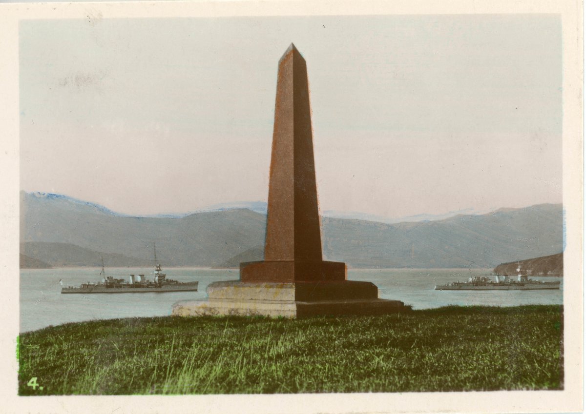 nz_maritime's tweet photo. #MaritimeMystery Can you identify this memorial or the battleships behind it? Found in an envelope containing sundry photos, including vessels WAIPAHI, ULOOLOOU, HMS DUNEDIN & EARNSLAW. Reply or comment on the #CollectionsOnline webpage: https://t.co/xzMOxuf1hT NZMM 2012.0.11905 https://t.co/oDfXQmOmx2