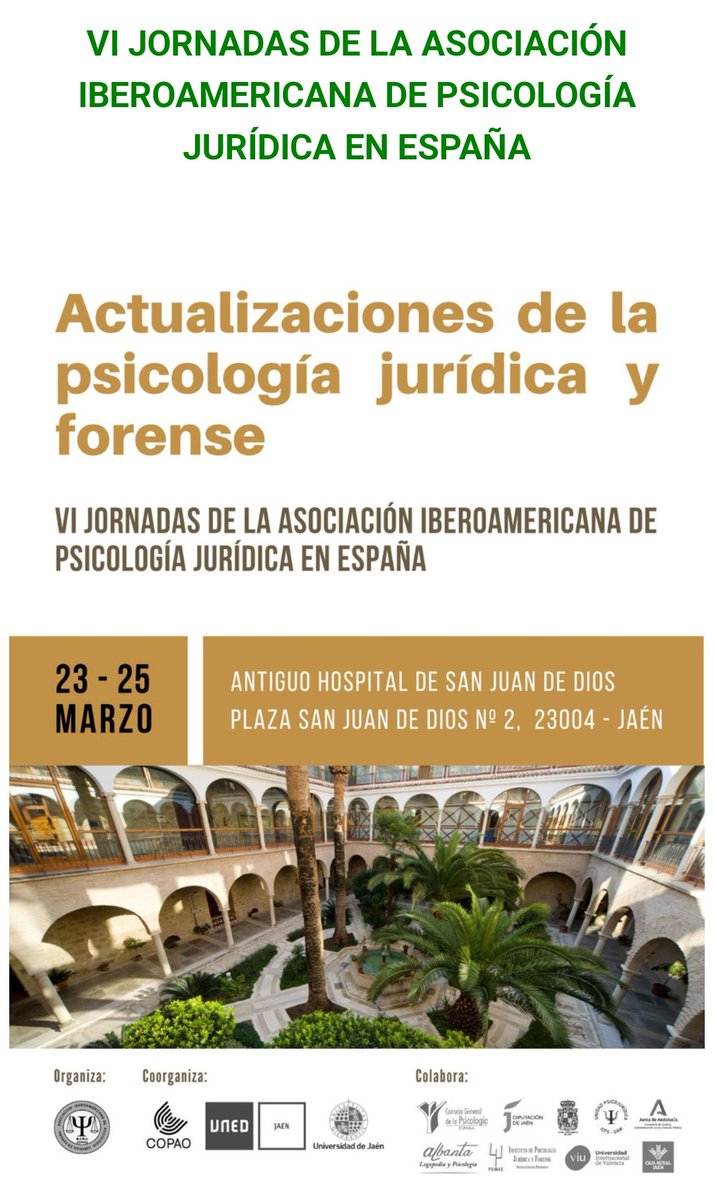 AnaAnguloPrado1's tweet photo. Semana de formación intensa. Empezamos  en #aipjejaen23 en las VI JORNADAS DE ACTUALIZACION DE LA PSICOLOGÍA JURÍDICA Y FORENSE con reencuentro interesante con @PsyForensic. https://t.co/r4J4cZYE5e