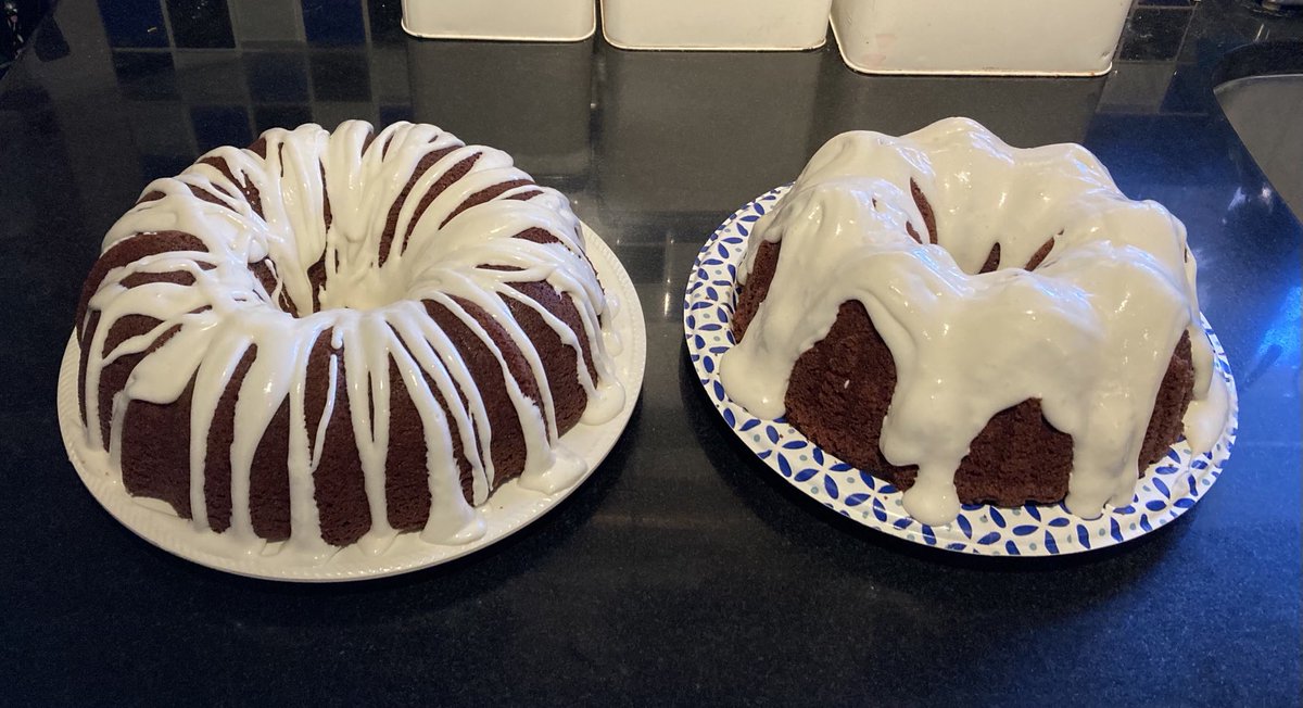 Today I made two red velvet Bundt cakes with cream cheese glaze