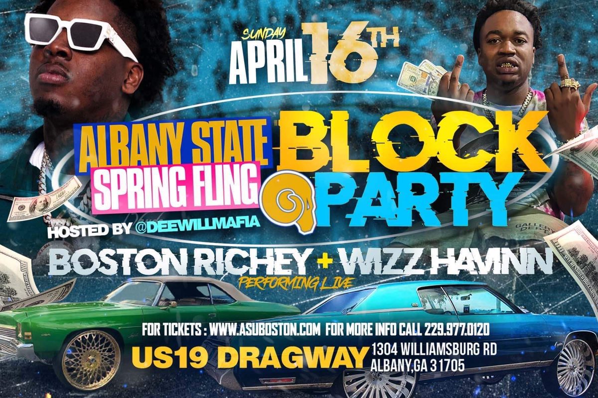 BIGGEST CARSHOW EVER!!! 
BOSTON RICHEY ❌ WIZZ HAVINN  

PERFORMING LIVE SUNDAY APRIL 16TH 
US 19 DRAGWAY ALBANY GA ❗️❗️
eventbrite.com/e/boston-riche…
 (eventbrite.com/e/boston-riche…)

@MoneyMagicpromo  <a href="/wynnercyrcle/">Sharmaine Simpson</a> @bigjohn_pbz  @yepwekan 
#BOSTONRICHEY