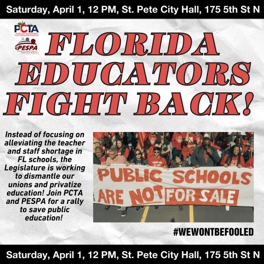 Stand with us!!! #teacherrally #pinellas #rally #floridateachers #union #RedforEd #telldesantistostoptheattacks #florida #publicschools #savepublicschools