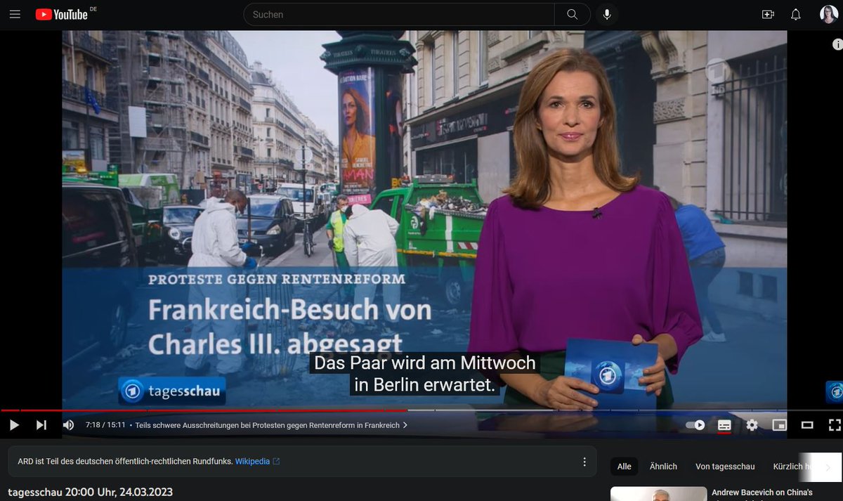 CarolaConundrum's tweet photo. 3/... muss man sich mal vorstellen:
Zum Thema d. Proteste in #Frankreich gab's KEINEN Bericht bei d. #ARD @tagesschau heute (25.03.), am 24.03. berichtete sie hauptsächl. zum in FR abgesagtn. König Charles Besuch u. "vereinzelten Aktionen" 😖
#ÖRR 
Vergleich m. besseren Journos: https://t.co/QMu9tT2FSe