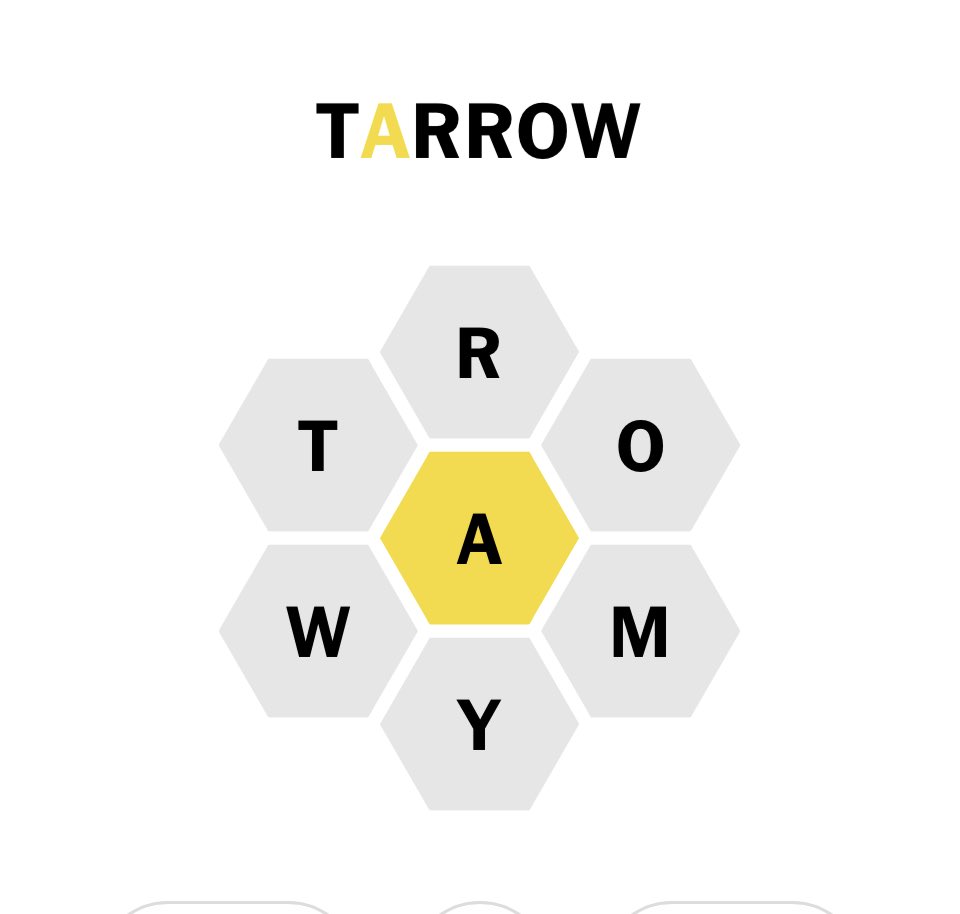 I am loathe to suggest but “tarrow” is a word, is it not? ⁦<a href="/Notaspellingbe1/">Not a Spelling Bee Word</a>⁩ ⁦<a href="/beesolved/">Spelling Bee Solver (@sbsolver.com on Bluesky)</a>⁩