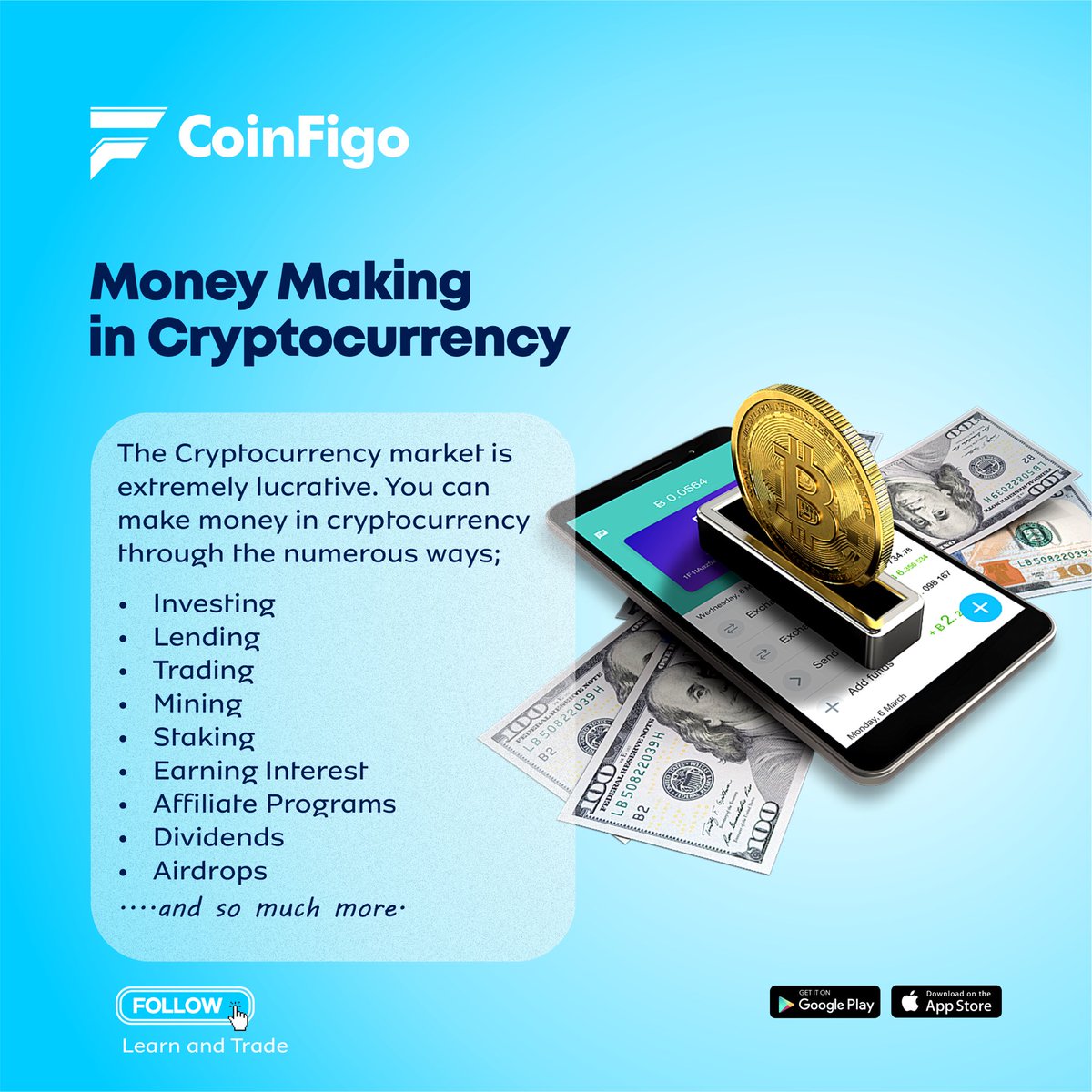 CoinFigo's tweet photo. What means are you using to make money in the crypto market. Figo traders helps you to trade tokens and coins on binance future. You can also stake your crypto assets on the company website to accumulate profits over time.
Learn about cryptocurrencies. #Coinfigo #Bitcoin https://t.co/EEW31KRxYu