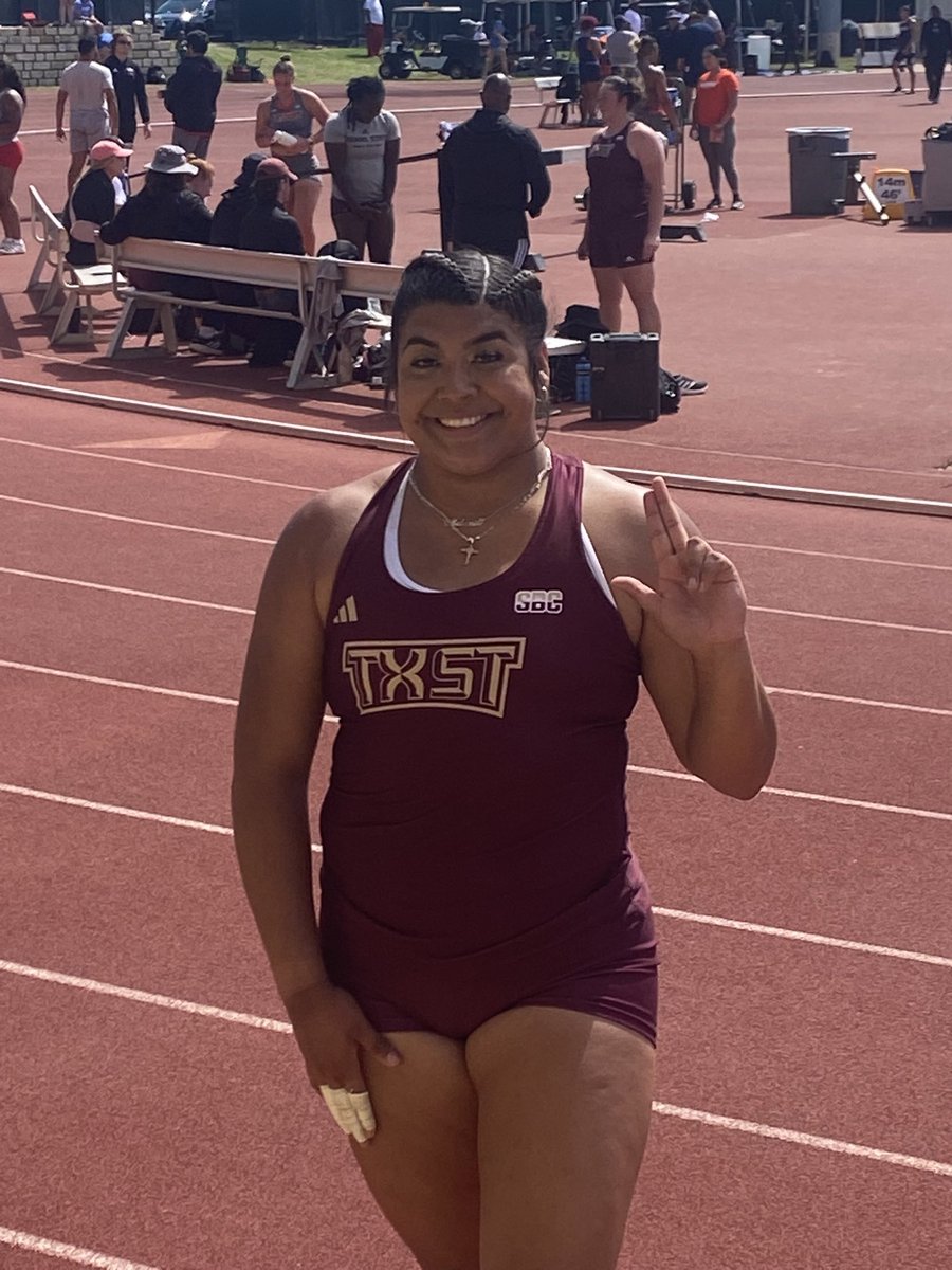 Melanie Duron wins Charles Austin Invitational in San Marcos with a PR Shot Put throw of 17.03 meters . Monster throw for our Tiger Alumni. Go Bobcats!!