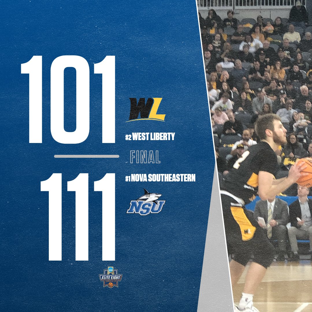 FINAL FROM EVANSVILLE | Nova Southeastern claims the national title with a 111-101 victory over West Liberty on Saturday afternoon. Congratulations to West Liberty and its historic 33-4 season that included a run to the national title game.