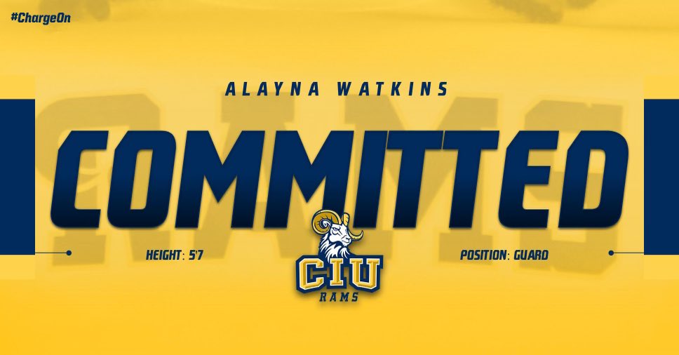 watkins_alayna's tweet photo. I’d like to start off by thanking God for the opportunity to play at the next level. Special shout out to my family and coaches that kept me focus on my journey, with that being said,I’m 100% COMMITTED to CIU!!!! Go Rams!!💙💛💙@_CoachFleming @EastCavsMBB @TeamBigTime_7 https://t.co/2FIJbNMEWk