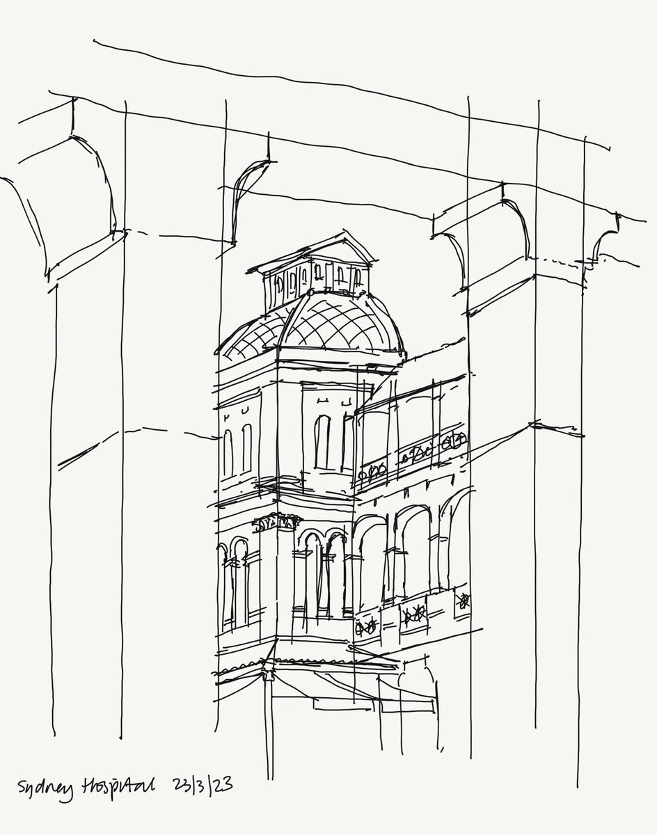 Lunchtime sketch of Sydney Hospital courtyard