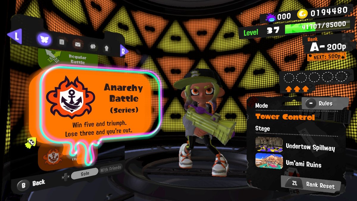 MayorKashi's tweet photo. #Splatoon3 #NintendoSwitch  After countless months of frustration and being hardstuck i surpassed my limit on this game NO MORE B+ WE IN THAT A RANK LETS GO! https://t.co/leSkYtTyCw