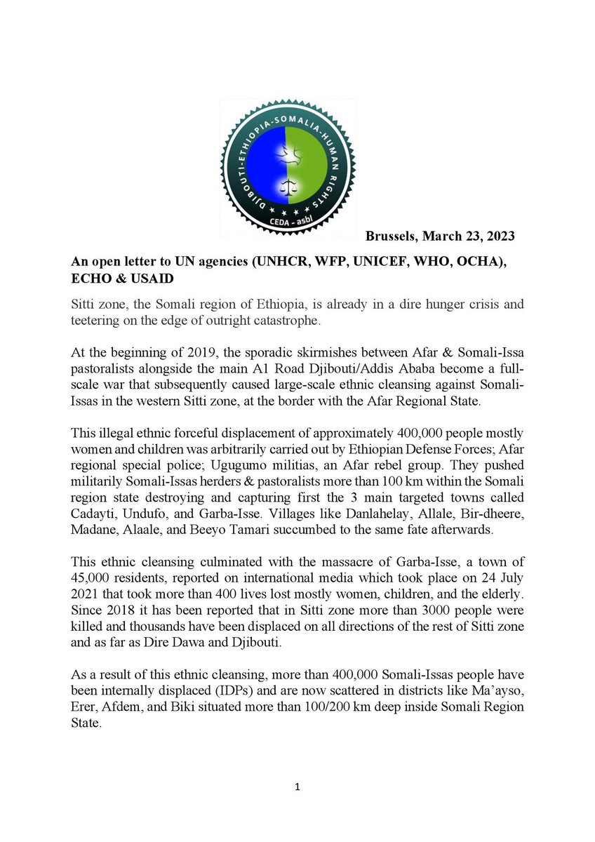 CouncilSitti's tweet photo. An urgent appeal to international humanitarian agencies. #Sitti #Somaliregion #Ethiopia https://t.co/2S6zlHqwbs