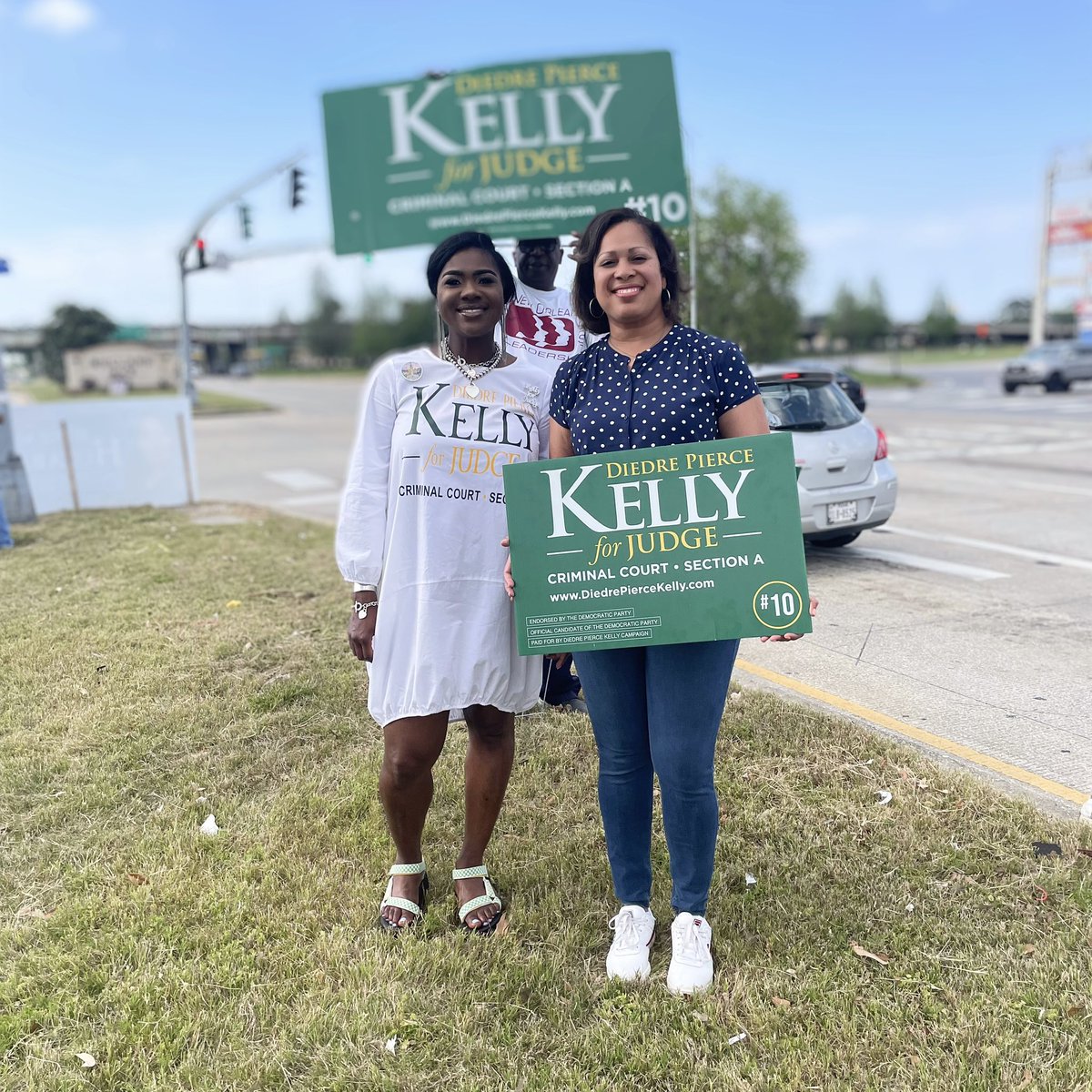 VoteDiedreKelly's tweet photo. Thank you to @ClerkChelsey and New Orleans East Matters for coming out for Election Day today! 

The support from everyone in our community has been my fuel.

#DiedrePierceKelly
#votediedrepiercekelly
#CriminalJustice
#McD35
#Dillard
#SULC
#NOLA
#DU1869
#myDU
#Roneagles https://t.co/BgEl5IQZcy